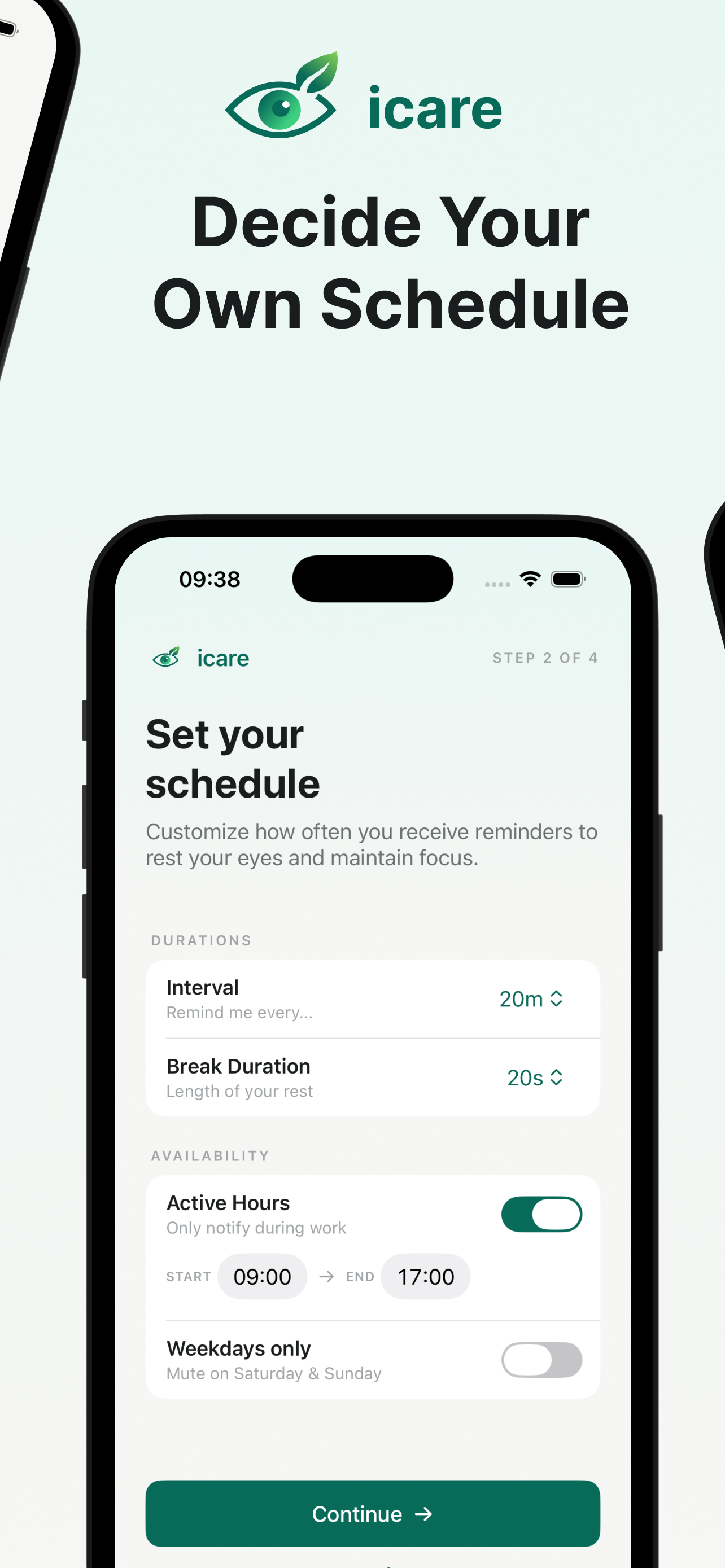 iCare schedule setup screen